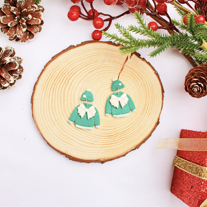 Cercei Winter Outfit verzi cu design de Crăciun [3]