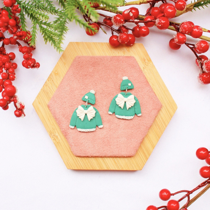 Cercei Winter Outfit verzi cu design de Crăciun [2]