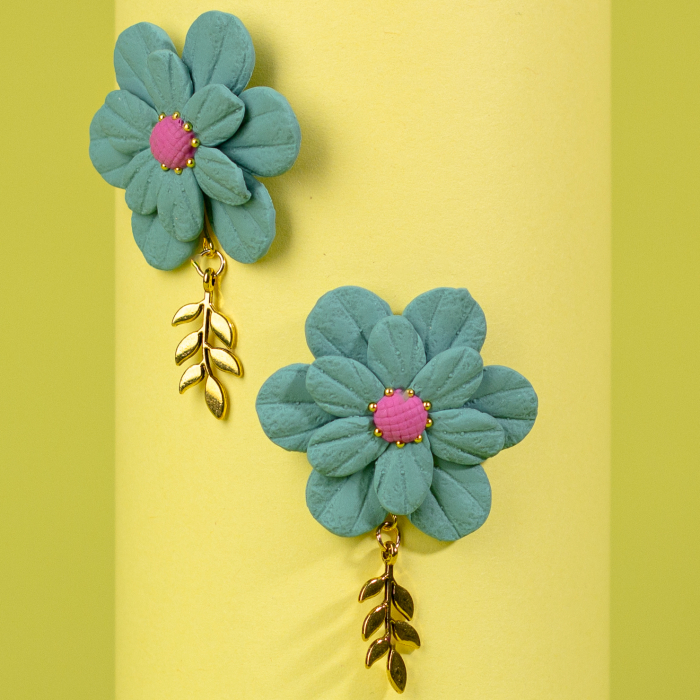 Cercei Zinnia Glow verzi cu frunză aurită [2]