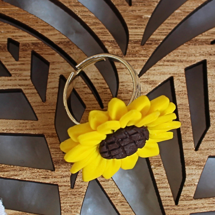 Inel galben Floarea Soarelui cu design floral [6]