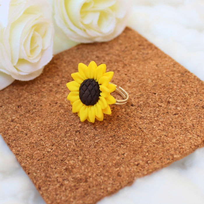 Inel galben Floarea Soarelui cu design floral [5]