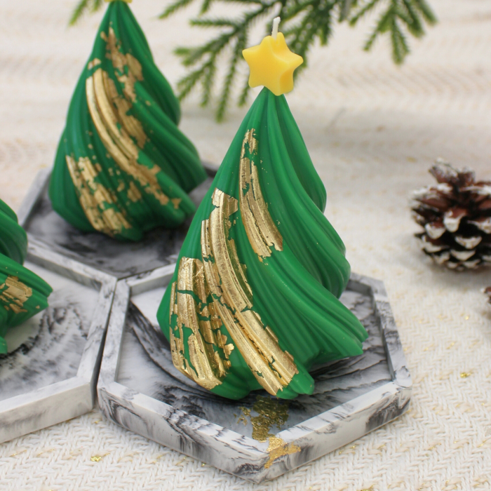 Set Green Christmas lumânare și farfurie marmură [4]
