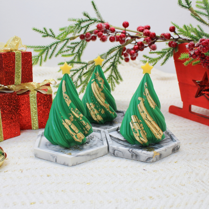 Set Green Christmas lumânare și farfurie marmură [3]