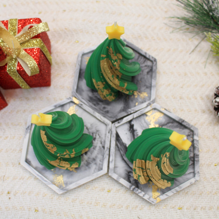 Set Green Christmas lumânare și farfurie marmură [5]
