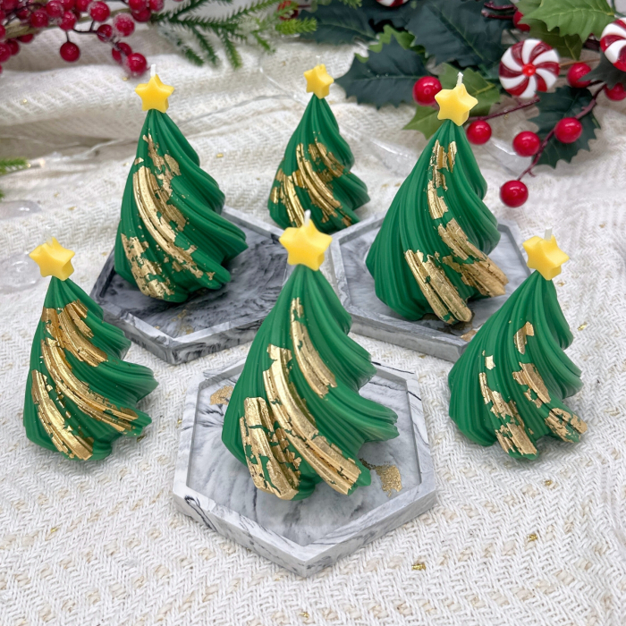 Set Green Christmas lumânare și farfurie marmură [9]