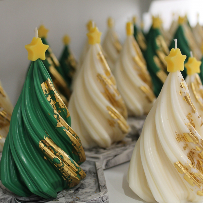 Set Green Christmas lumânare și farfurie marmură [10]