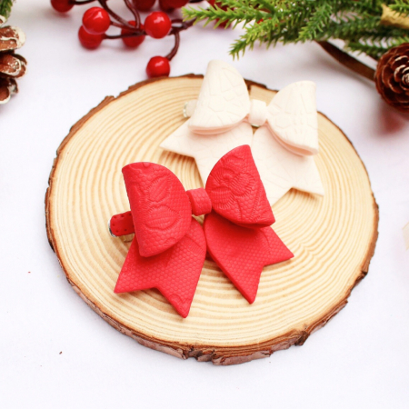 ACCESORII PAR - Agrafe decorative fundițe roșii albe Crăciun