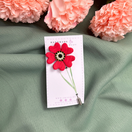 BROSE - Brosă cu design floral în roșu aprins