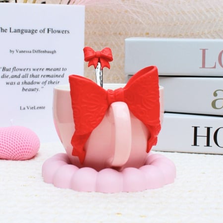 CANI - Cana Pink Life cu fundiță roșie și accesorii asociate