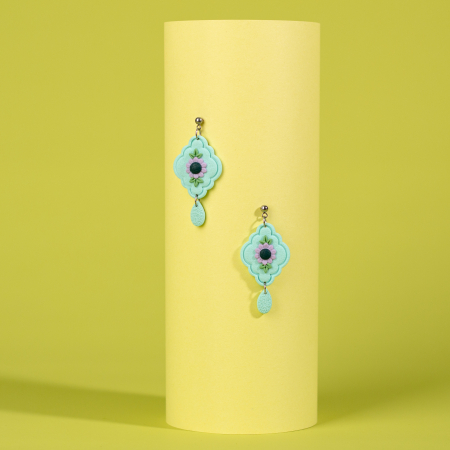 Primavara - Cercei Amalia în nuanțe de turcoaz cu floare mov