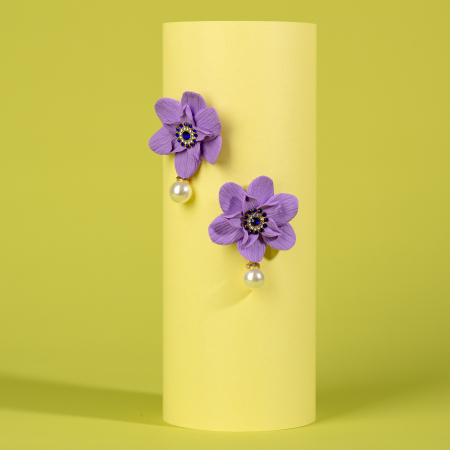 Cercei Lungi - Cercei Amethyst Bloom mov cu perlă jucăușă