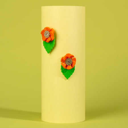 Primavara - Cercei Aurora cu floare portocalie și frunză verde