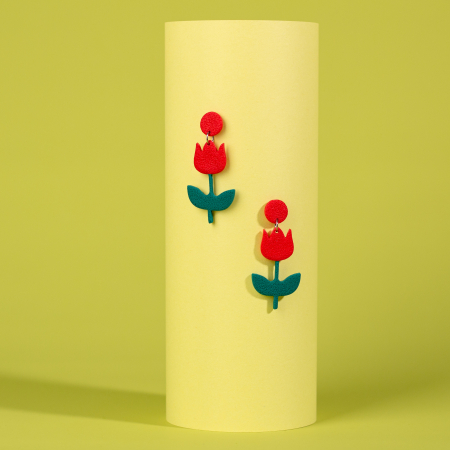 Cercei Lungi - Cercei Blooming Rose rosii in forma de floare