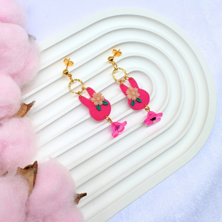Easter - Cercei Bunny Dangle Roz tematic pentru Paște