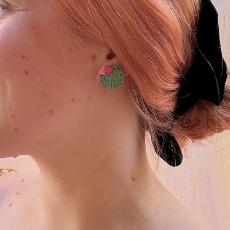 Cercei verzi model cactus cu flori [3]