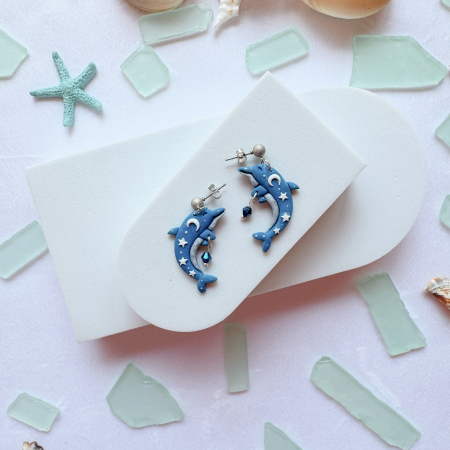 Summer - Cercei Delfin Albastru cu design magic