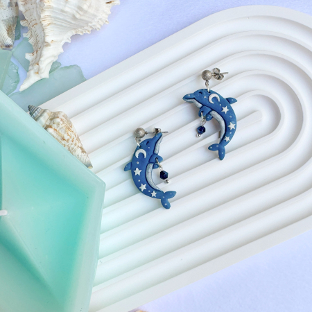 Summer - Cercei Delfin Albastru cu design magic