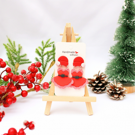 Cercei Lungi - Cercei Christmas Dress roșii cu sclipici