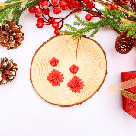 Cercei Christmas Halo visiniu cu sclipici [2]