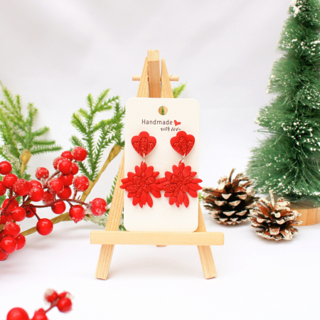 Cercei Lungi - Cercei Christmas Halo visiniu cu sclipici