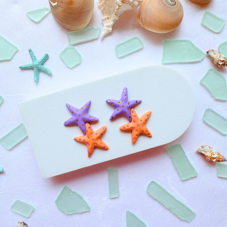 Summer - Cercei Colorful Starfish cu steluțe mov și portocalii