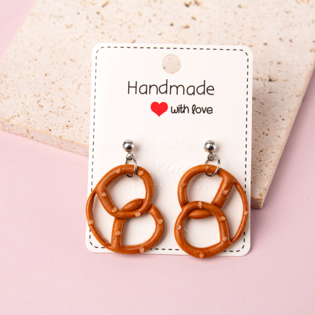 Cercei Medii - Cercei Covrigi crem cu design texturat