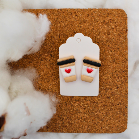 Cercei Studs - Cercei Coffee Cup crem cu design creativ