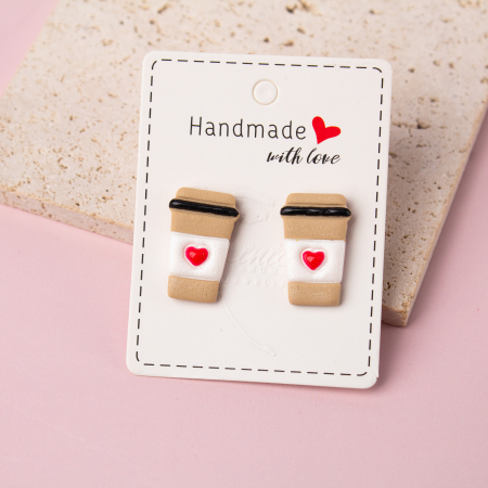 Cercei Studs - Cercei Coffee Cup crem cu design creativ