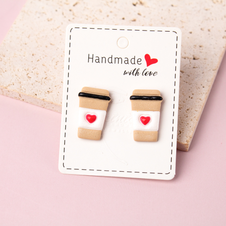 Cercei Studs - Cercei Coffee Cup crem cu design creativ