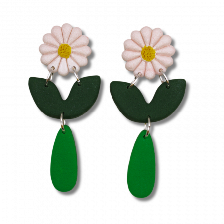 Cercei Dancing Daisy albi cu design floral [2]