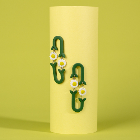 Cercei Lungi - Cercei verde cu forma de margarete