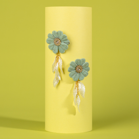 Cercei Lungi - Cercei Elara verzi cu frunze aurii