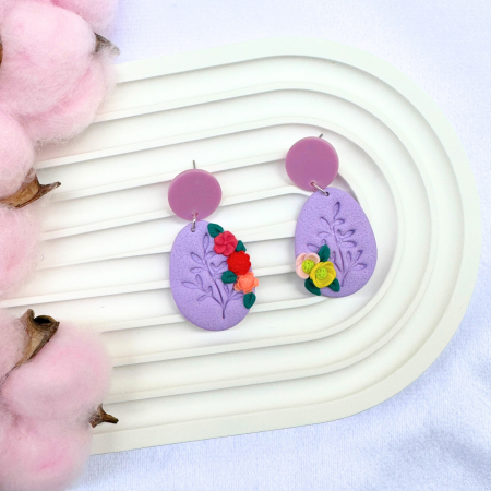 Cercei Floral Egg mov cu design asimetric [2]