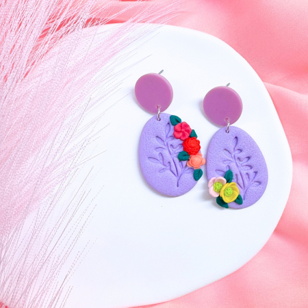 Easter - Cercei Floral Egg mov cu design asimetric