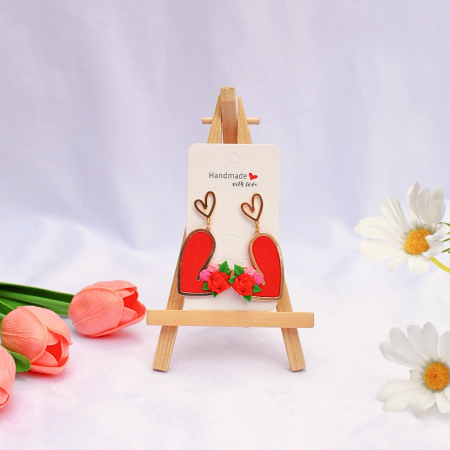 Cercei Lungi - Cercei Floral Love roșii cu trandafiri