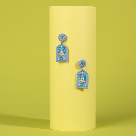 Primavara - Cercei Floare unică albastru