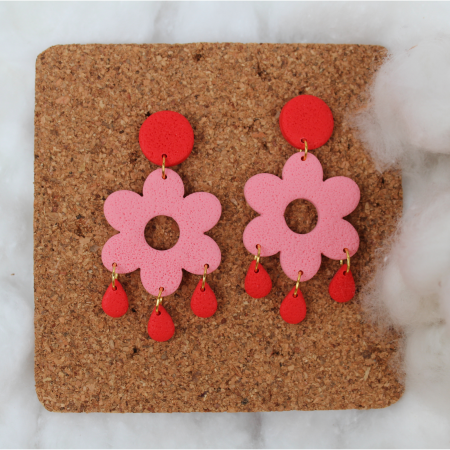 Cercei Lungi - Cercei Flower Drops cu design floral roz