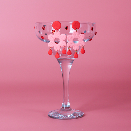 Valentine - Cercei Flower Drops cu design floral roz