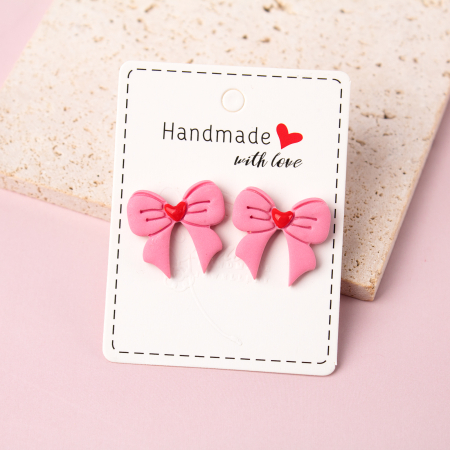 BIJUTERII - Cercei Fundiță Roz Forma Inimioară