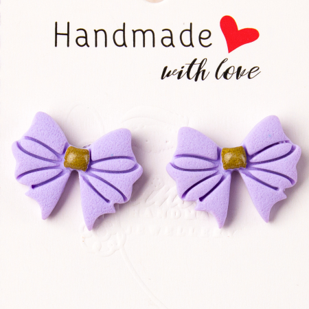 BIJUTERII - Cercei Mov cu Fundita Dubla Fermecatoare