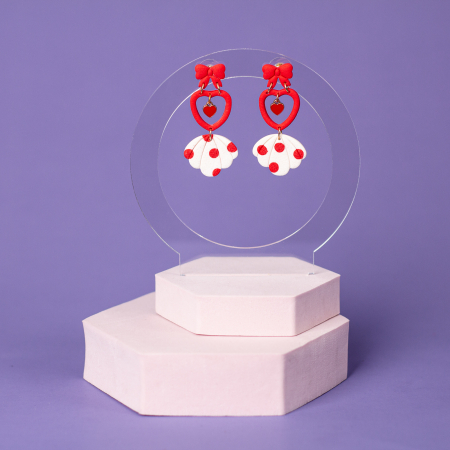 Valentine - Cercei Girly Love Bliss roșii lungi cu buline