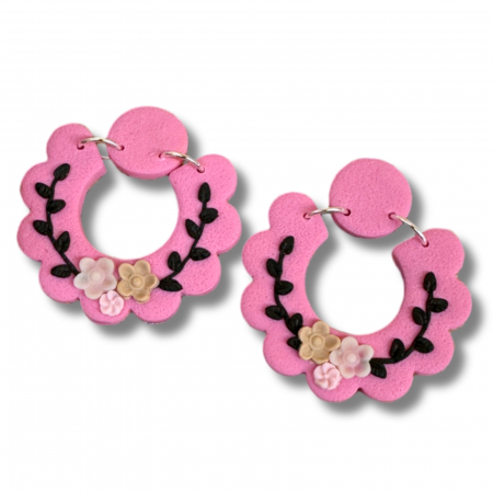 Cercei Gizel roz cu model floral [4]