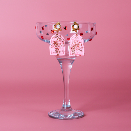 Pink Pastel - Cercei Golden Spots roz cu accente aurii