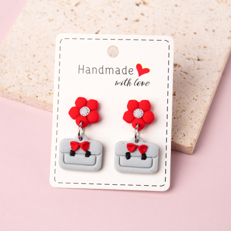 Back 2 School - Cercei Happy Bag roșii și gri moderni