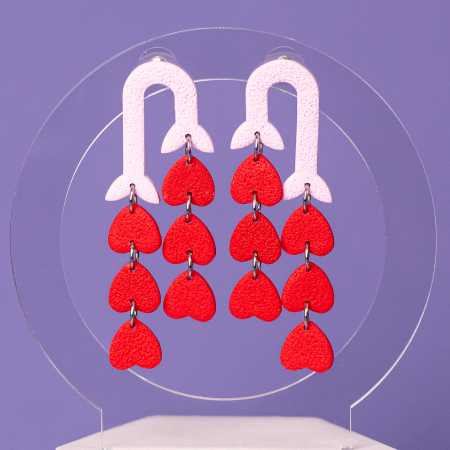 Cercei Lungi - Cercei roșii Heart Drops cu design elegant