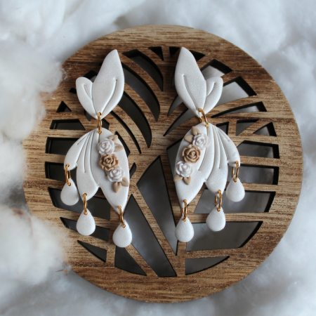 Cercei Lungi - Cercei - Ivory and Petals - Alb
