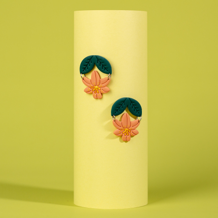 Cercei Medii - Cercei Lily & Lace portocalii cu design floral