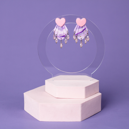 Cercei Lungi - Cercei Little Pink cu design marmurat