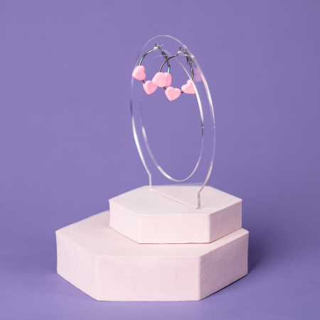 Cercei Medii - Cercei Love Lasso rotunzi roz cu inimioare