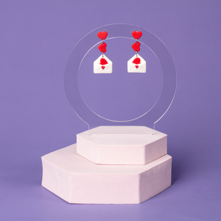 Cercei Medii - Cercei Love Notes albi cu inimioare